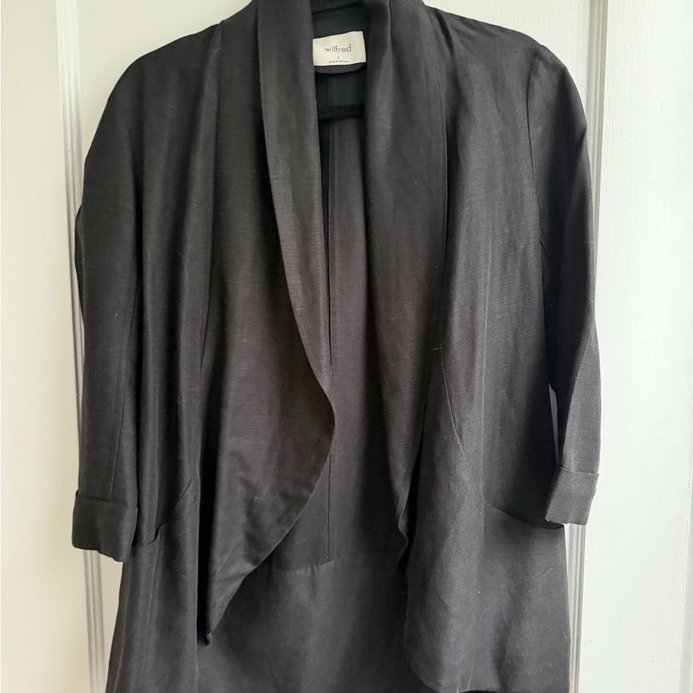 Wilfred (Aritzia) Black Linen Blend Open-Front Blazer, Size 2
